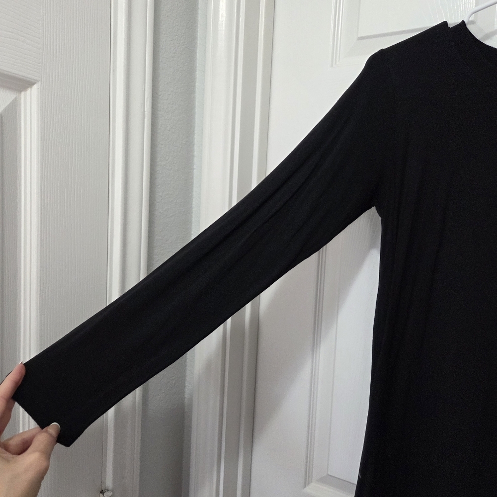 Women's Casual Long Sleeve Simple T-shirt Loose Flowy Black Dress Size Small - Picture 5 of 10
